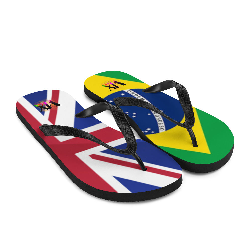 Brazil &amp; England Flag Flip-Flops – Cushioned Sole Sandals with Dual National Print | Comfortable Multicultural Footwear