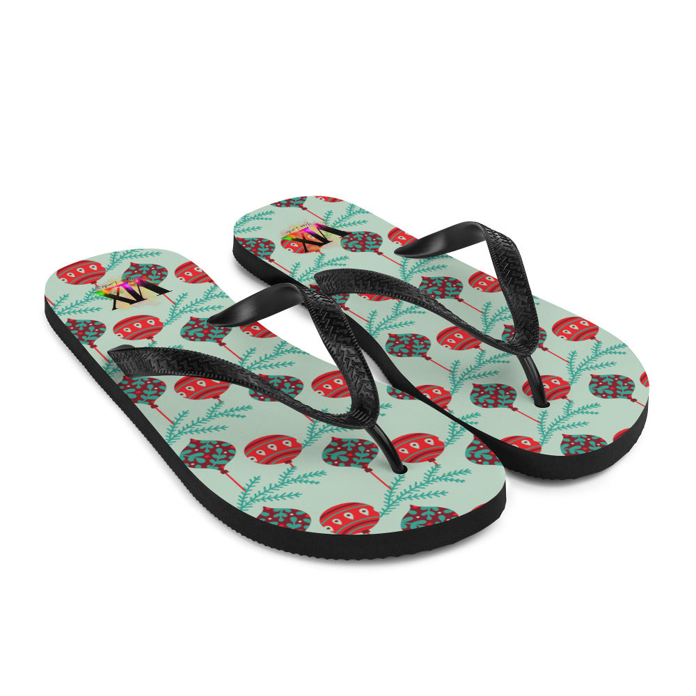 VOCE LINDX Christmas Baubles Flip‑Flops – Festive Ornament Print, Cushioned Sole &amp; Non‑Slip Grip – Fun Seasonal Footwear