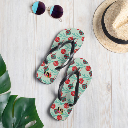 VOCE LINDX Christmas Baubles Flip‑Flops – Festive Ornament Print, Cushioned Sole &amp; Non‑Slip Grip – Fun Seasonal Footwear