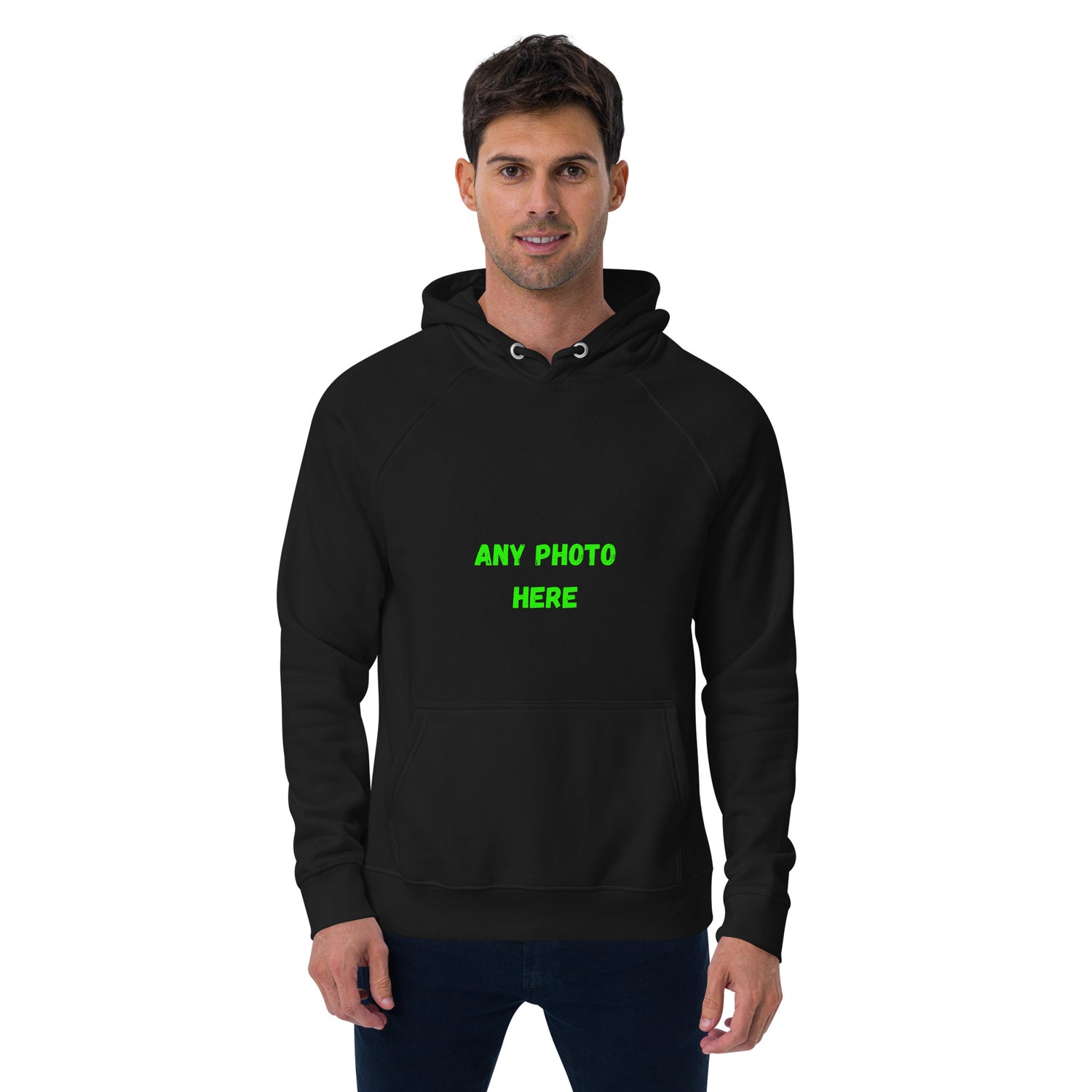 VOCE LINDX Eco Raglan Hoodie – Upload Your Photo or Design – Organic Cotton Comfort, Sustainable &amp; Customisable