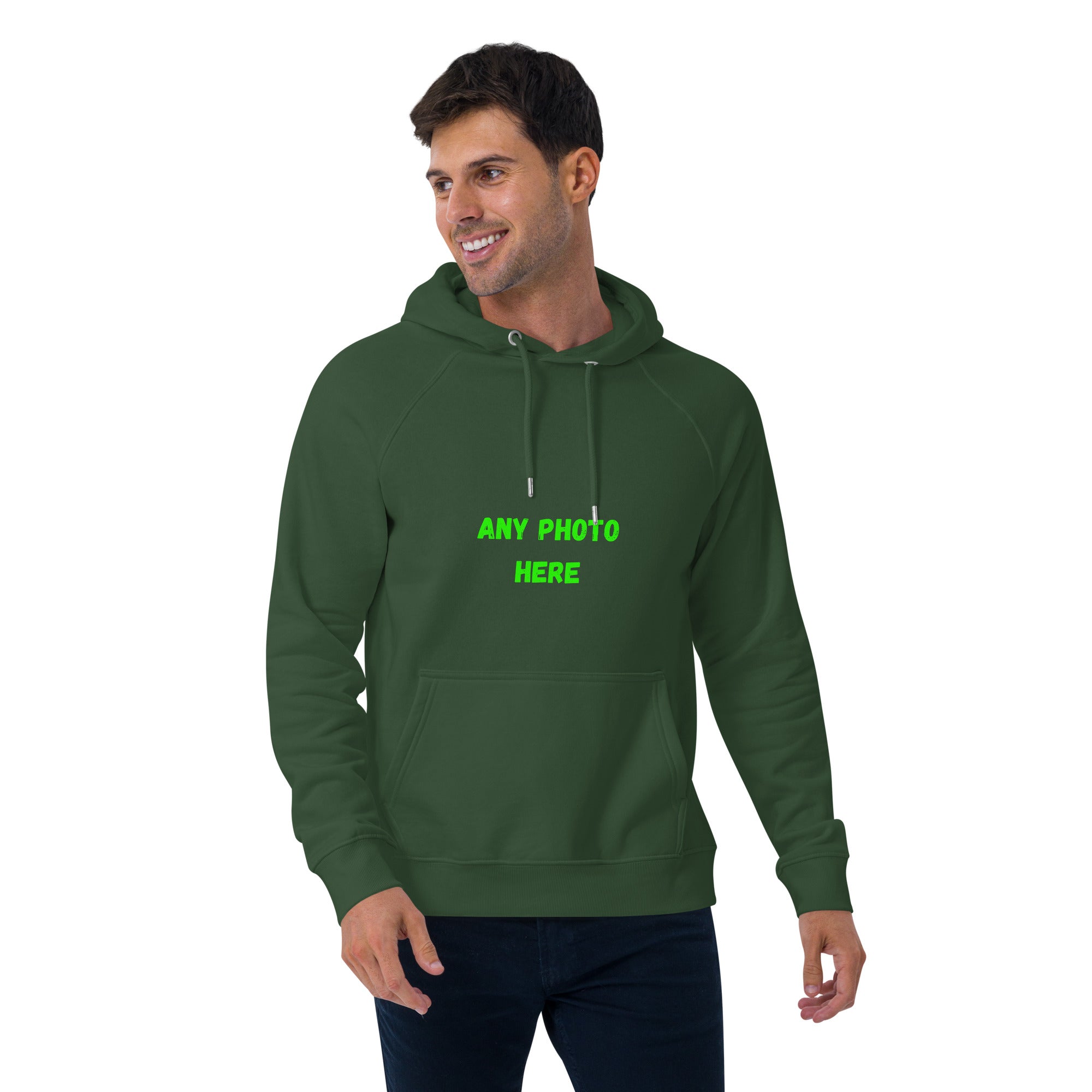 VOCE LINDX Eco Raglan Hoodie – Upload Your Photo or Design – Organic Cotton Comfort, Sustainable &amp; Customisable