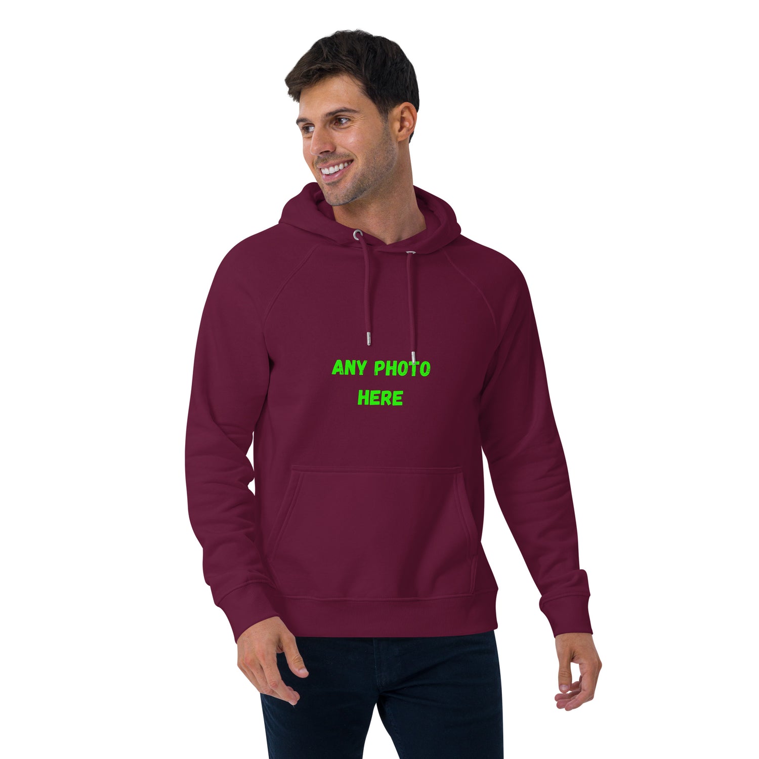 VOCE LINDX Eco Raglan Hoodie – Upload Your Photo or Design – Organic Cotton Comfort, Sustainable &amp; Customisable