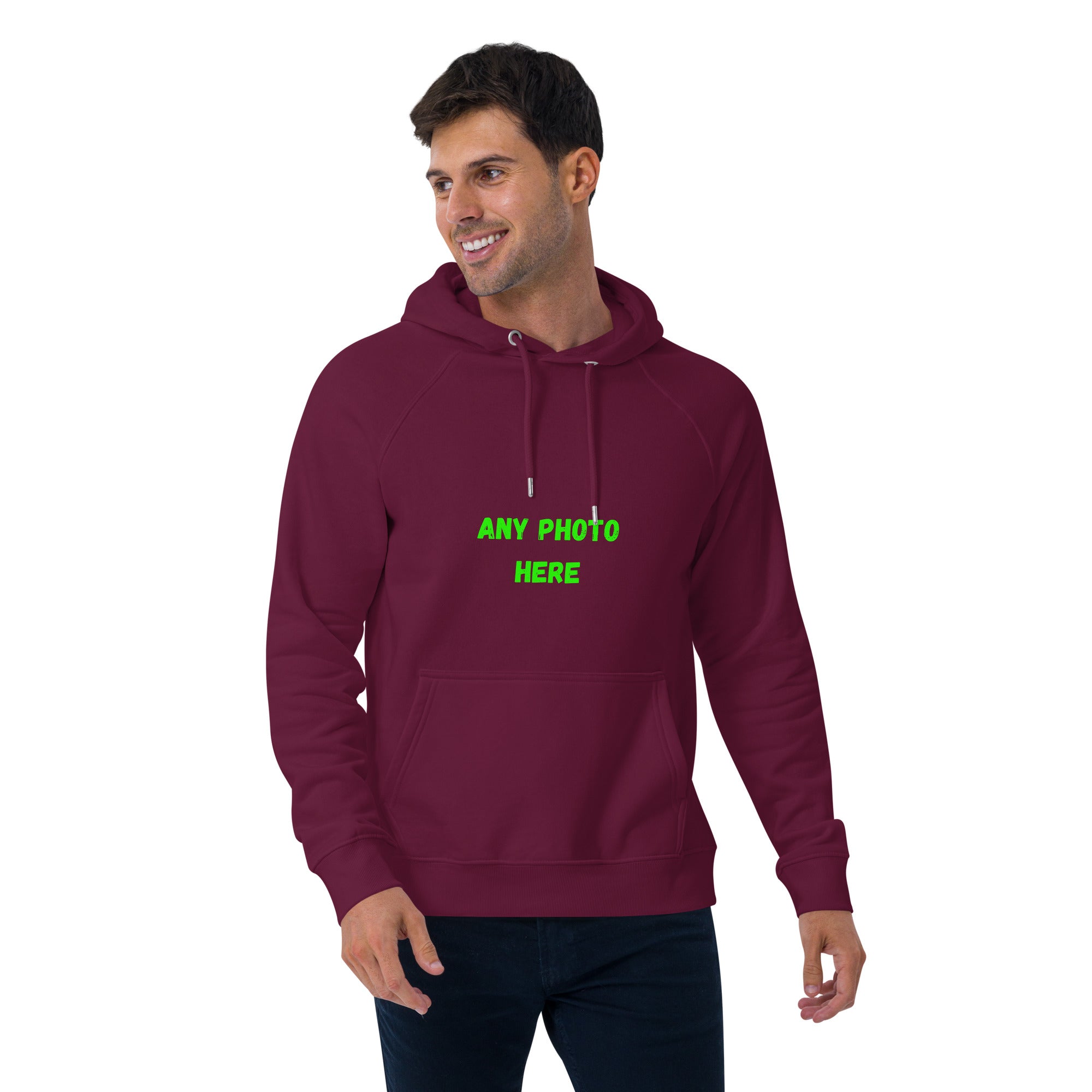 VOCE LINDX Eco Raglan Hoodie – Upload Your Photo or Design – Organic Cotton Comfort, Sustainable &amp; Customisable
