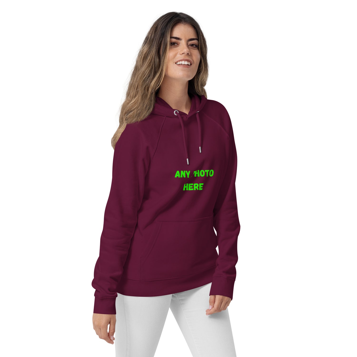VOCE LINDX Eco Raglan Hoodie – Upload Your Photo or Design – Organic Cotton Comfort, Sustainable &amp; Customisable