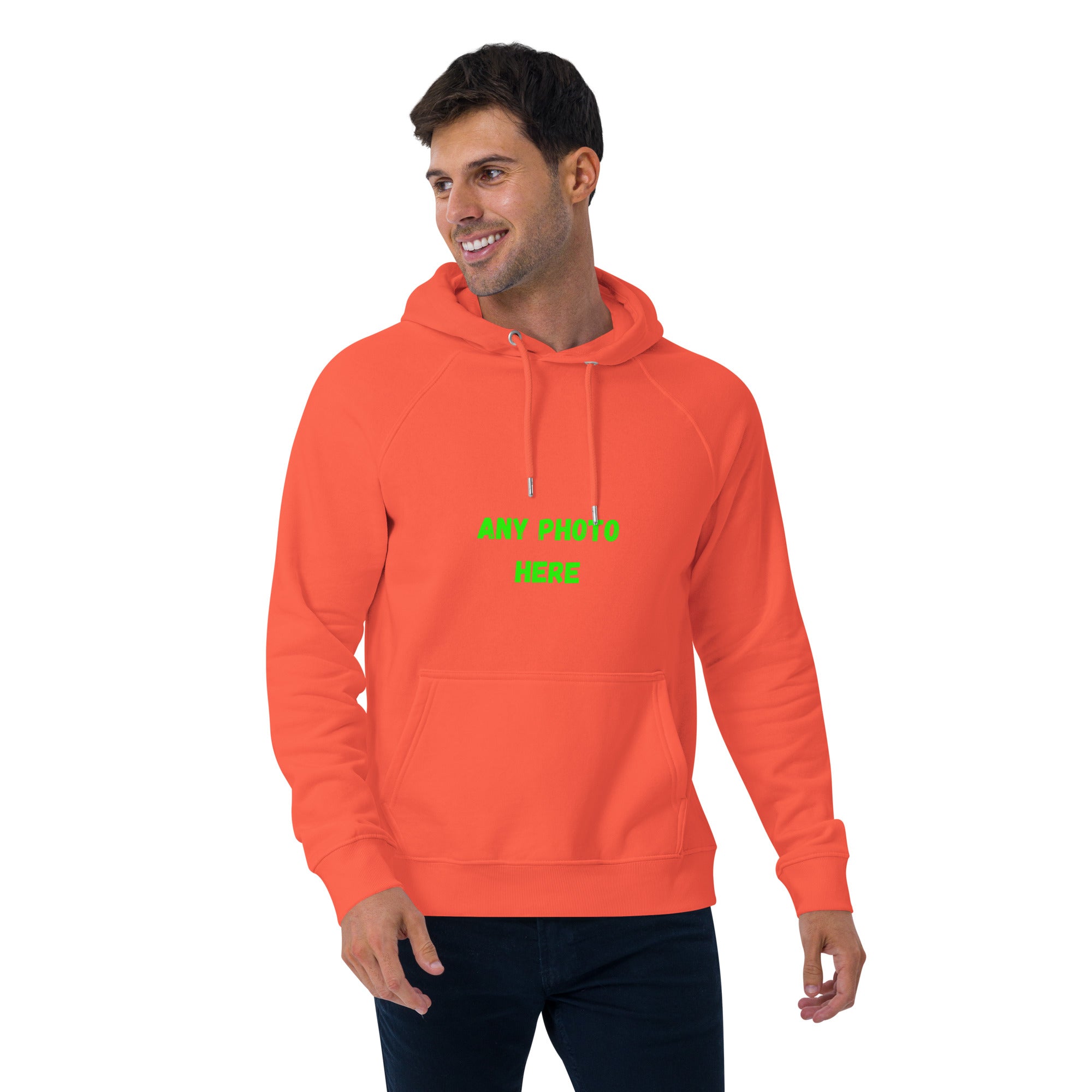VOCE LINDX Eco Raglan Hoodie – Upload Your Photo or Design – Organic Cotton Comfort, Sustainable &amp; Customisable