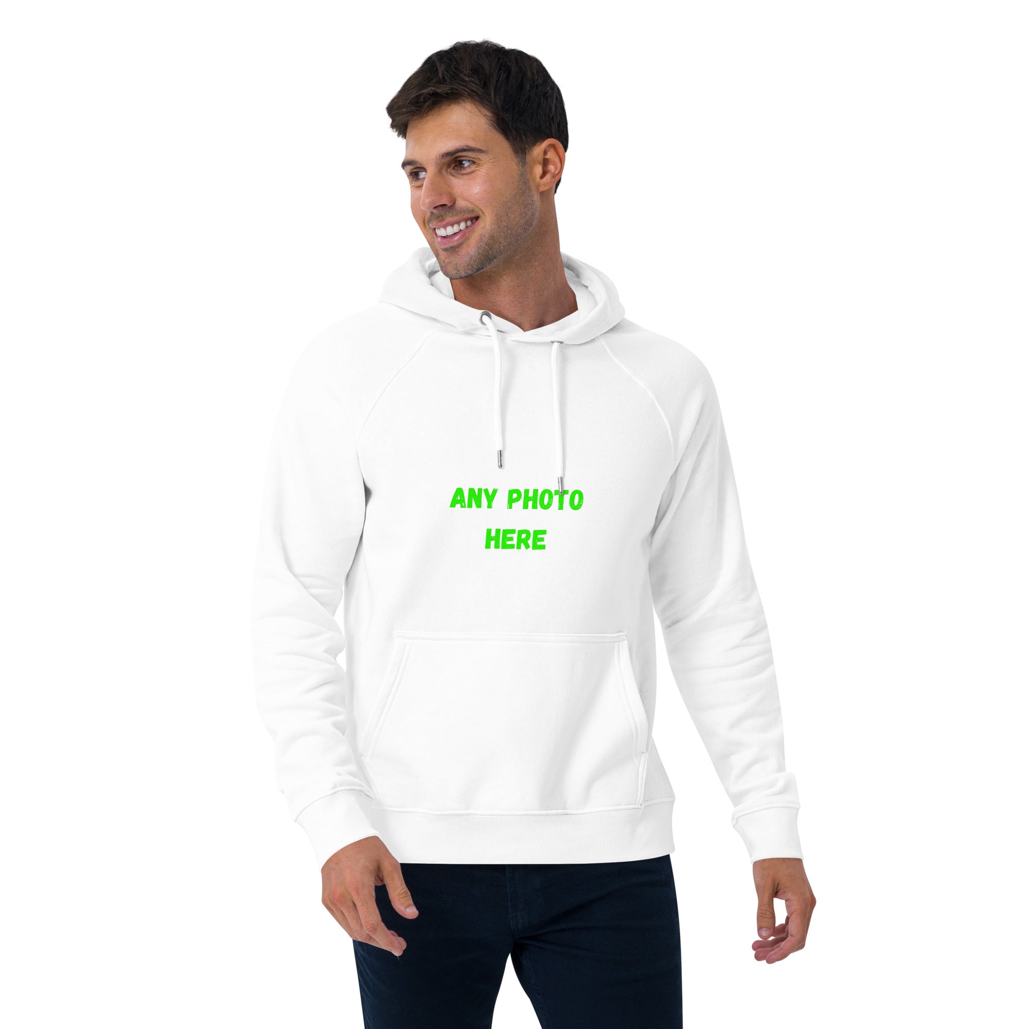 VOCE LINDX Eco Raglan Hoodie – Upload Your Photo or Design – Organic Cotton Comfort, Sustainable &amp; Customisable